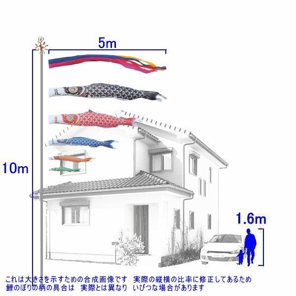 鯉のぼり キング印鯉 1111850 ノーマルセット ナイロン 5m5匹 五色吹流し 139730290の画像