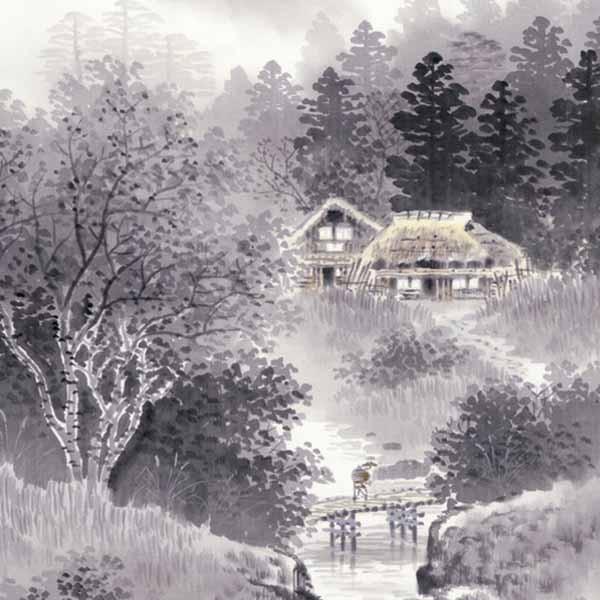端午新晴　雲峰掛軸 掛軸 掛け軸 水墨山水 山本翠雲 尺八立 約横71×縦190cm b1145