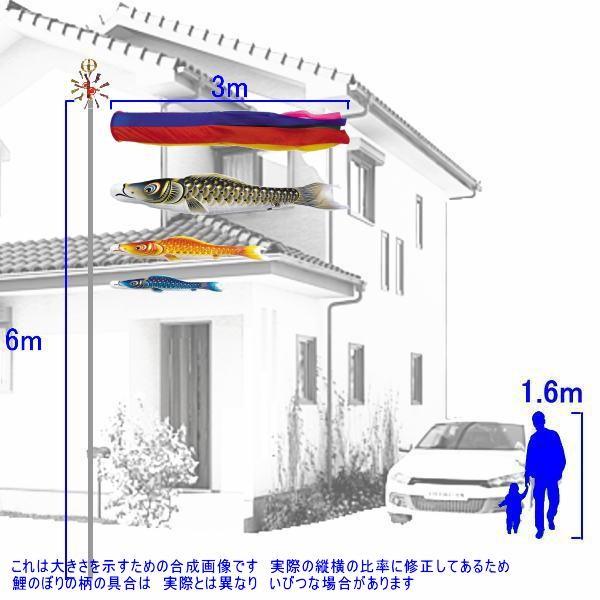鯉のぼり 村上鯉 106404 ノーマルセット 金彩ロマン 3m3匹 五色吹流し 撥水加工 265057059の画像