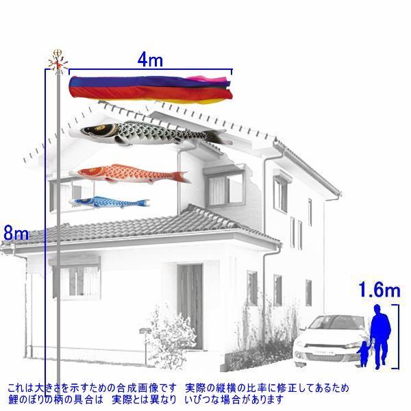 鯉のぼり 村上鯉 107180 ノーマルセット 登竜門 4m3匹 五色吹流し 265057200の画像
