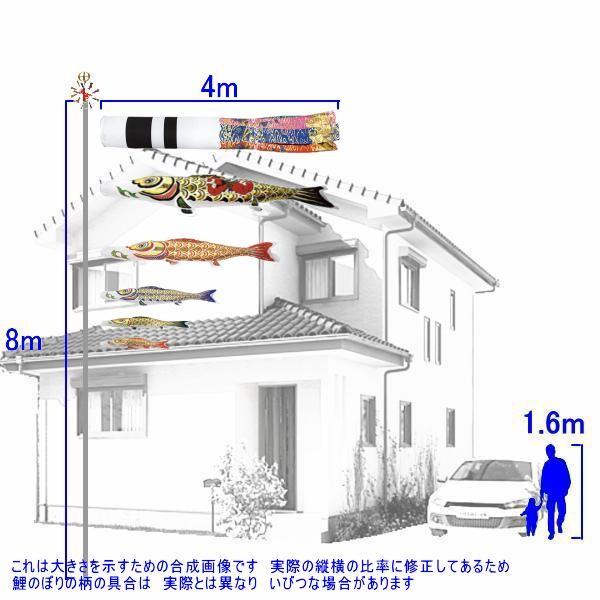 鯉のぼり 村上鯉 102093 ノーマルセット 金箔押 4m5匹 金太郎 翔龍吹流し 265057216の画像