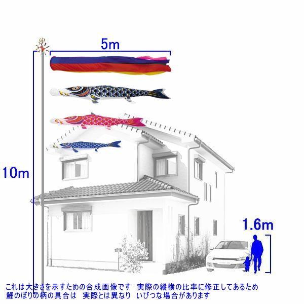 鯉のぼり 村上鯉 101829 ノーマルセット ナイロンスタンダード 5m3匹 五色吹流し 265057412の画像