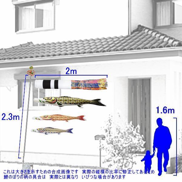 鯉のぼり 村上鯉 143171 小型スタンドセット 金箔押 2m3匹 翔龍吹流し 265057661の画像