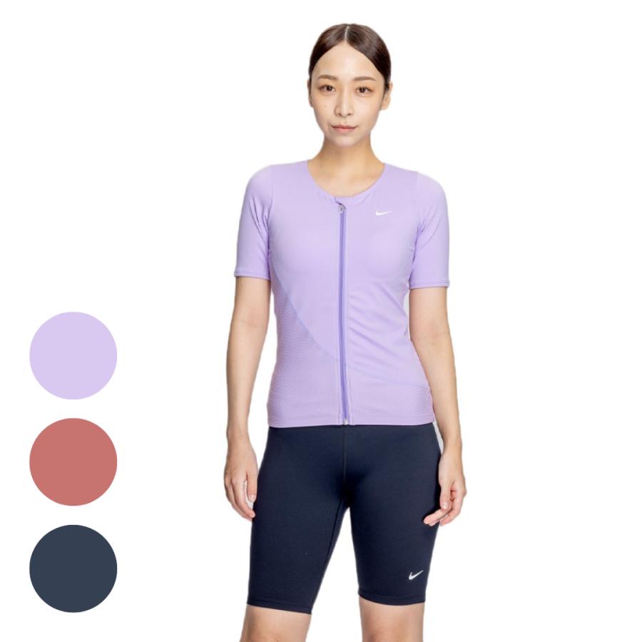 Nike セパレート水着 Lサイズ パープル NIKE（ナイキ） フィットネス水着 レディース ジップ付き 半袖