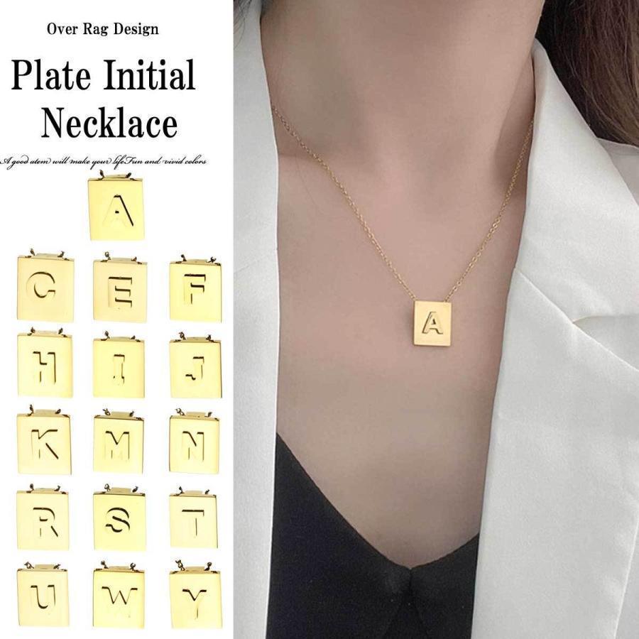 ネックレス レディース アルファベットネックレス プレートイニシャルネックレス ステンレス セリーヌタイプ アルファベット K18GP