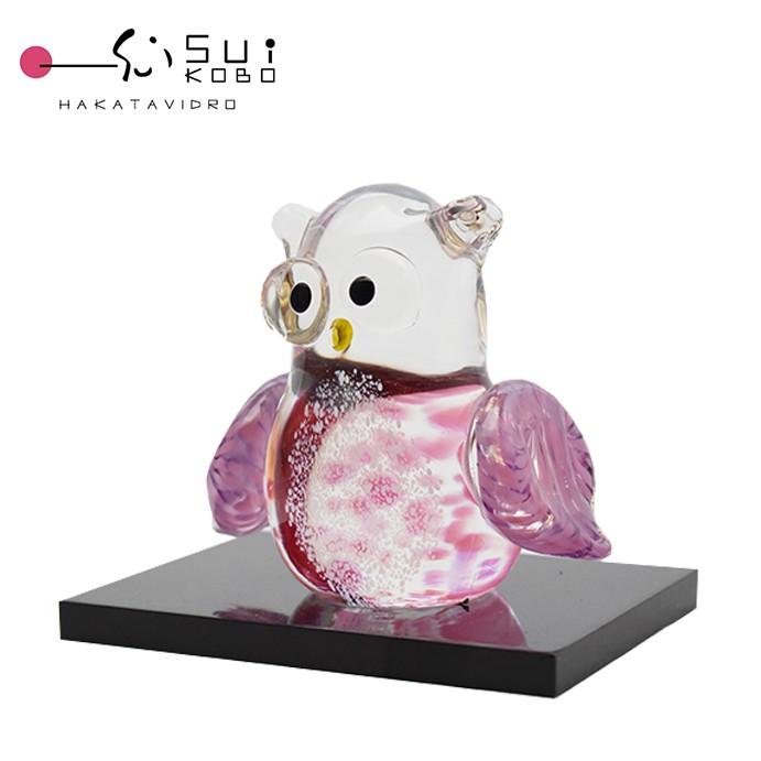招福ふくろう 紫 LA-65 ガラス 置物 : ガラス工房粋工房 - 通販