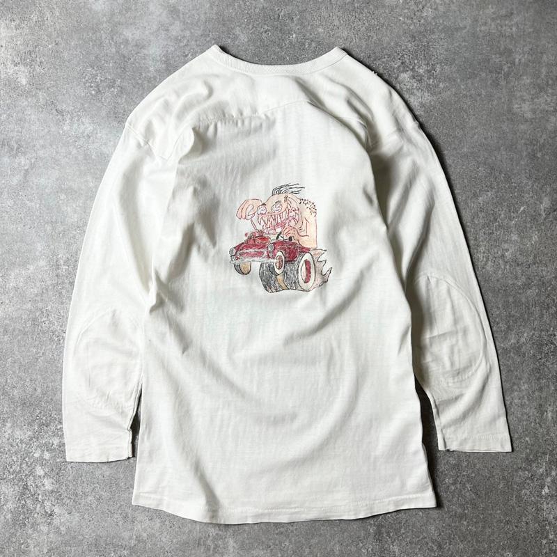 雰囲気系 60s UNKNOWN ホットロッド ハンドペイント フットボール T 