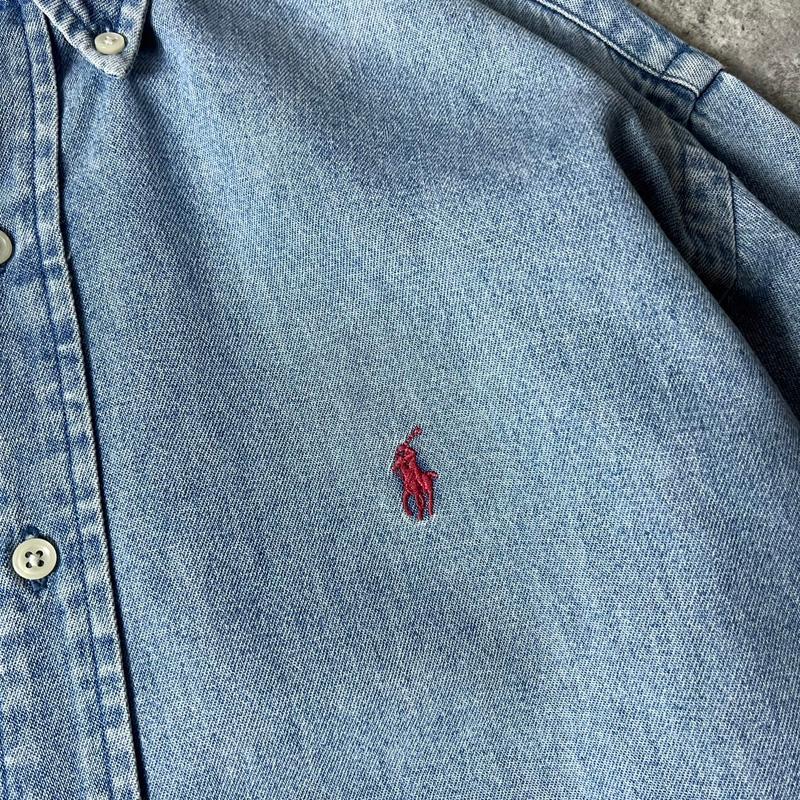 90s POLO RALPH LAUREN 長袖 コットン デニム ボタンダウン シャツ M / 90年代 ポロ ラルフローレン BLAKE ポニー刺繍｜suikyo｜04