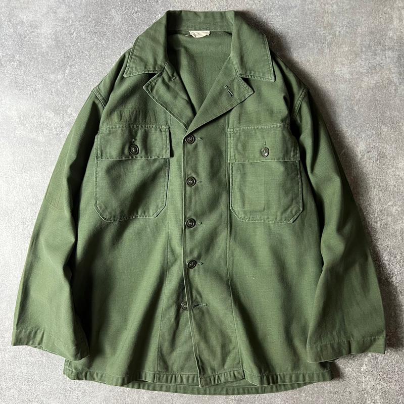 60s US ARMY 米軍実物 OG-107 コットン サテン ユーティリティ シャツ 