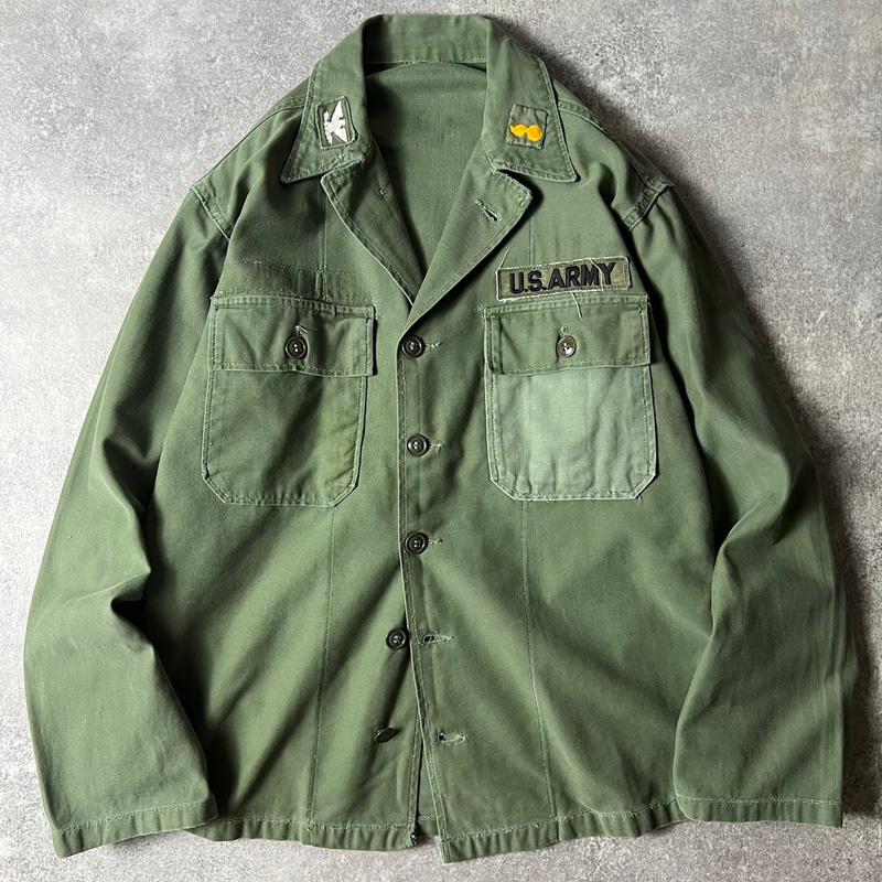 60s US ARMY 米軍実物 OG-107 コットン サテン ユーティリティ シャツ 