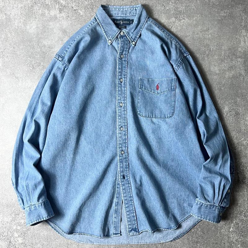 POLO RALPH LAUREN BIG SHIRT 90s コットン デニム 長袖 ボタンダウン 