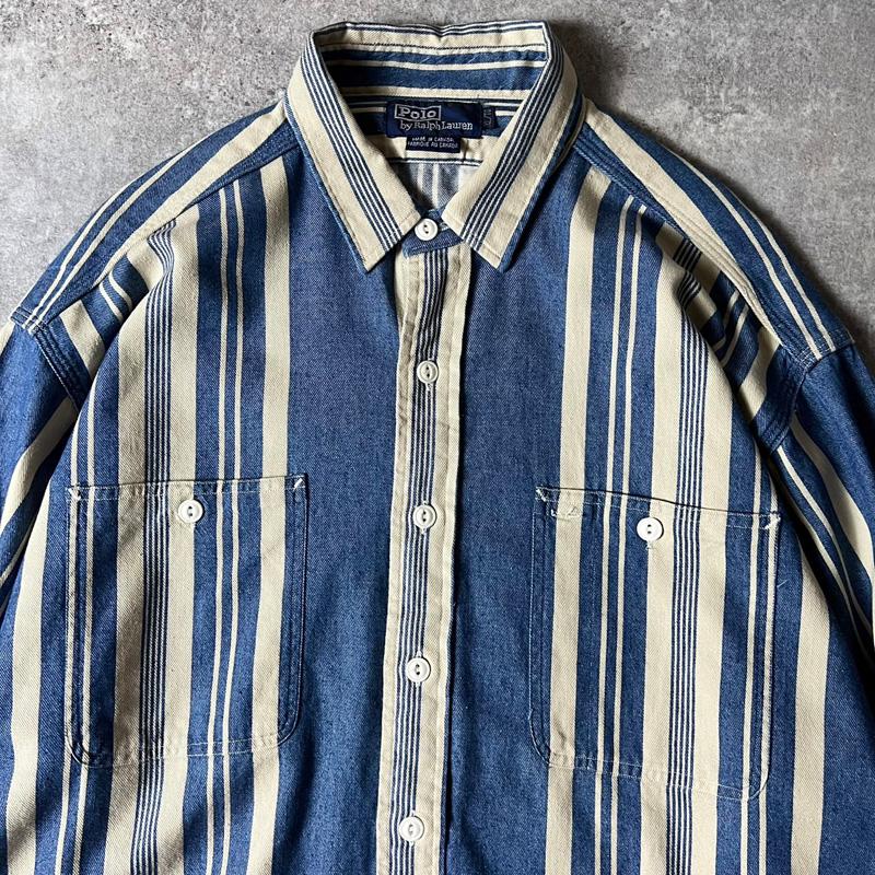 POLO RALPH LAUREN デッドストック 90s 2トーン ストライプ 長袖 