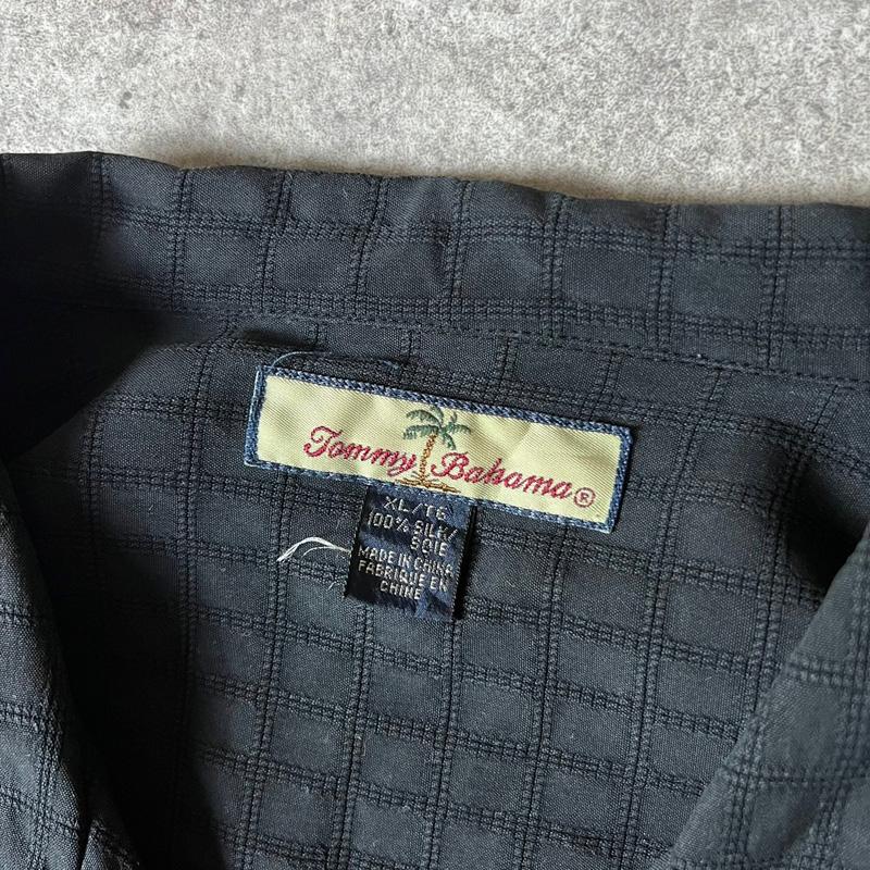 Tommy Bahama 00s 無地 100% シルク 長袖 オープンカラー シャツ XL  