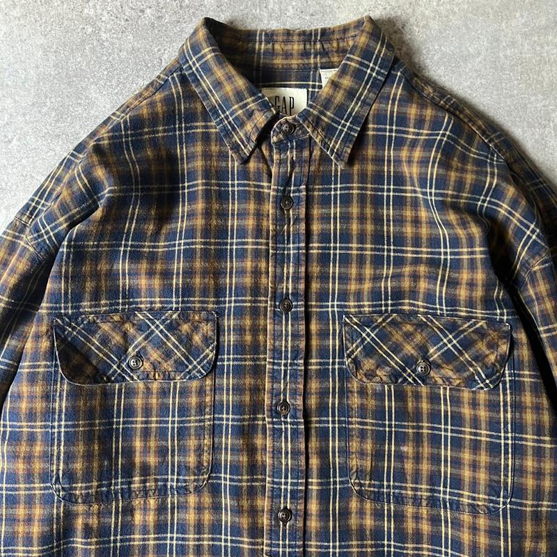 90s GAP チェック 長袖 コットン フランネル シャツ L / 90年代 