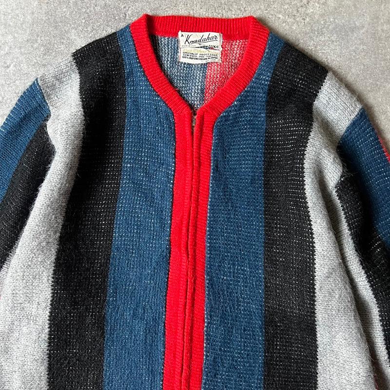 60s USA製 Kandahar ストライプ フルジップ アクリル ニット  