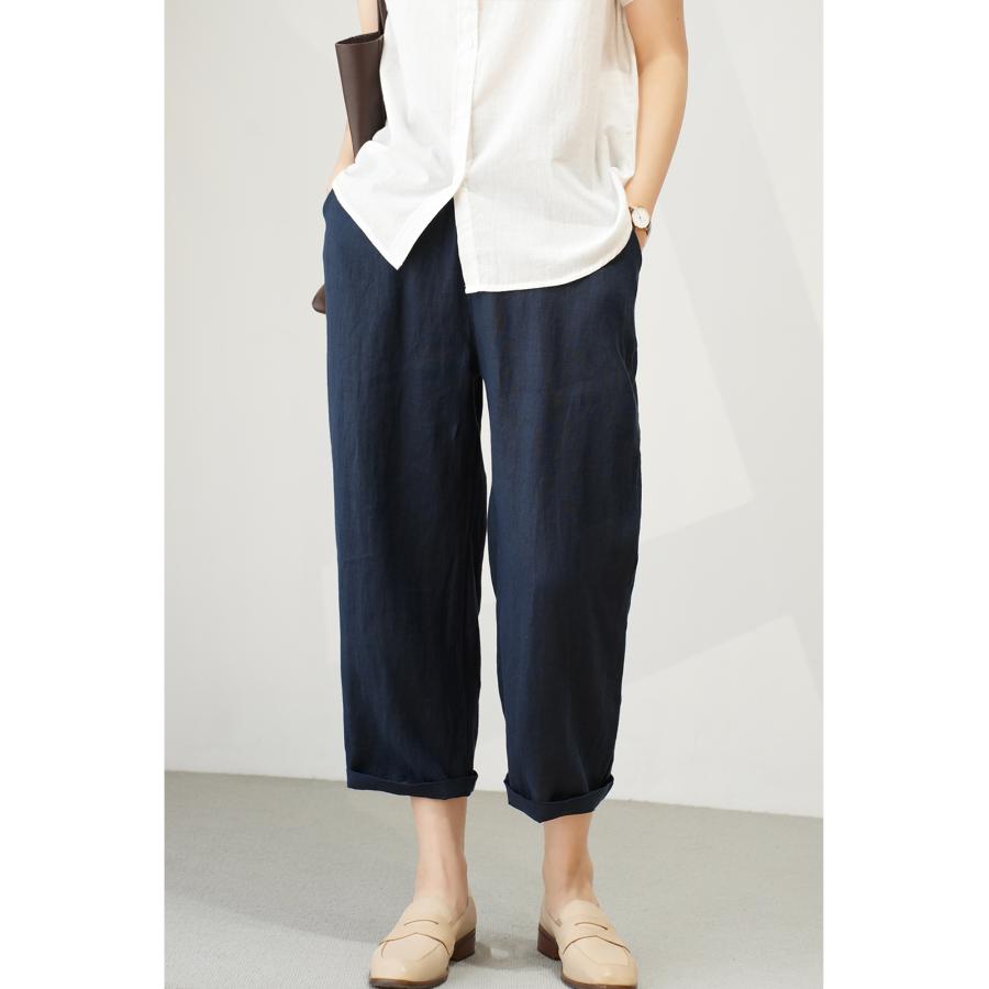 新品タグ付き✨萌 モユル MOYURU サルエルパンツ リネン 麻 ワイド 春夏 レディース麻リネン100% パンツ レディースサルエルパンツ無地