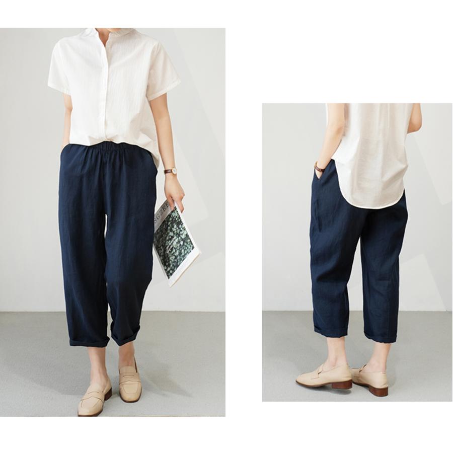 レディース麻リネン100% パンツ レディースサルエルパンツ無地
