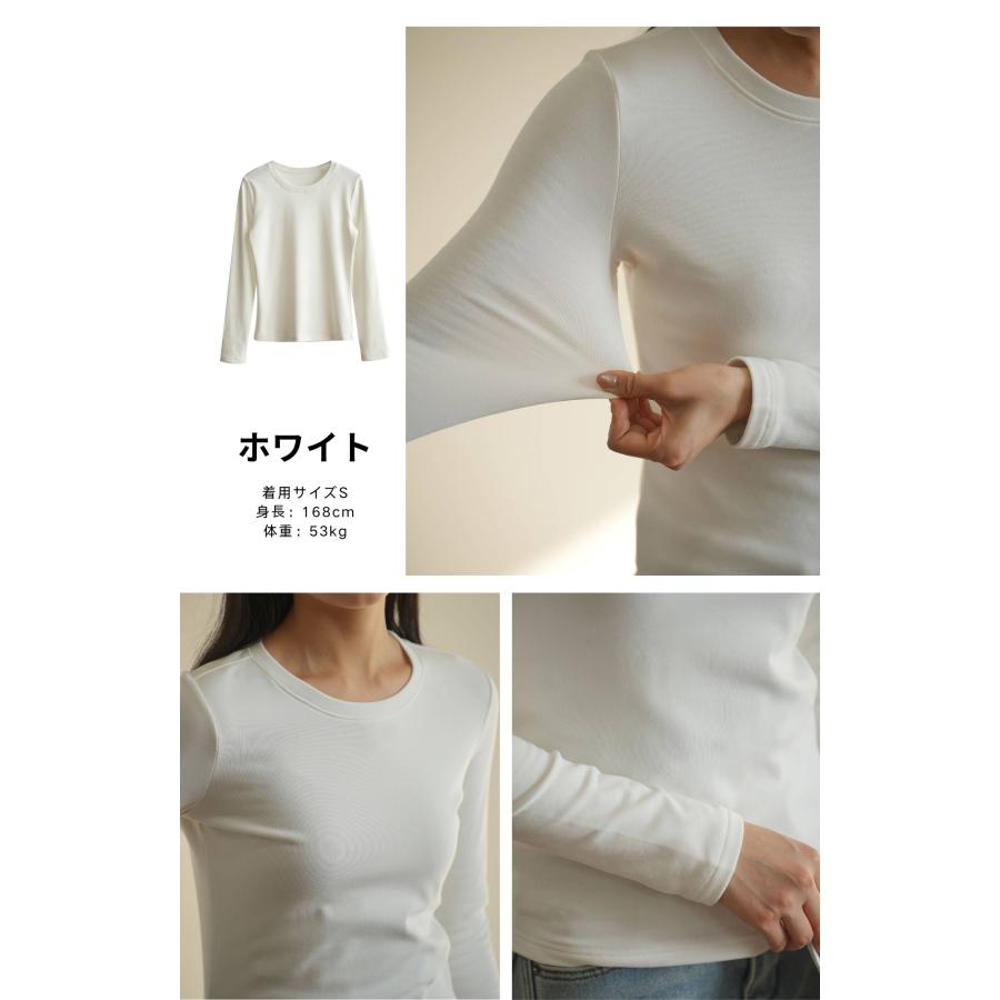 裏起毛 レディース 長袖Tシャツ 綿混 クルーネック 微起毛 リブ
