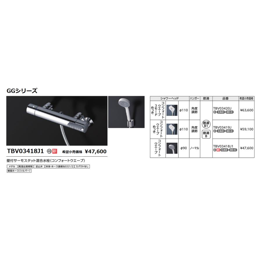 TOTO TBV03418J1 壁付サーモスタット混合水栓