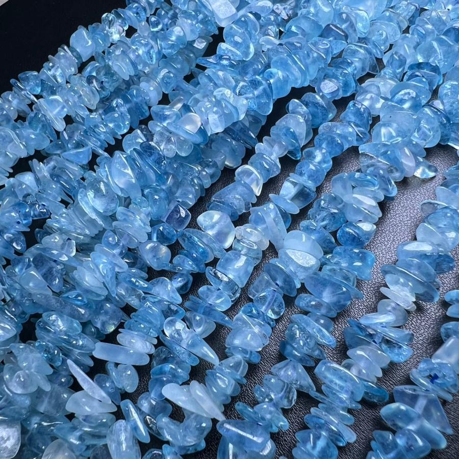 7A 高品質 アクアマリン さざれ石 タンブル 5-8mm 連売り 38cm