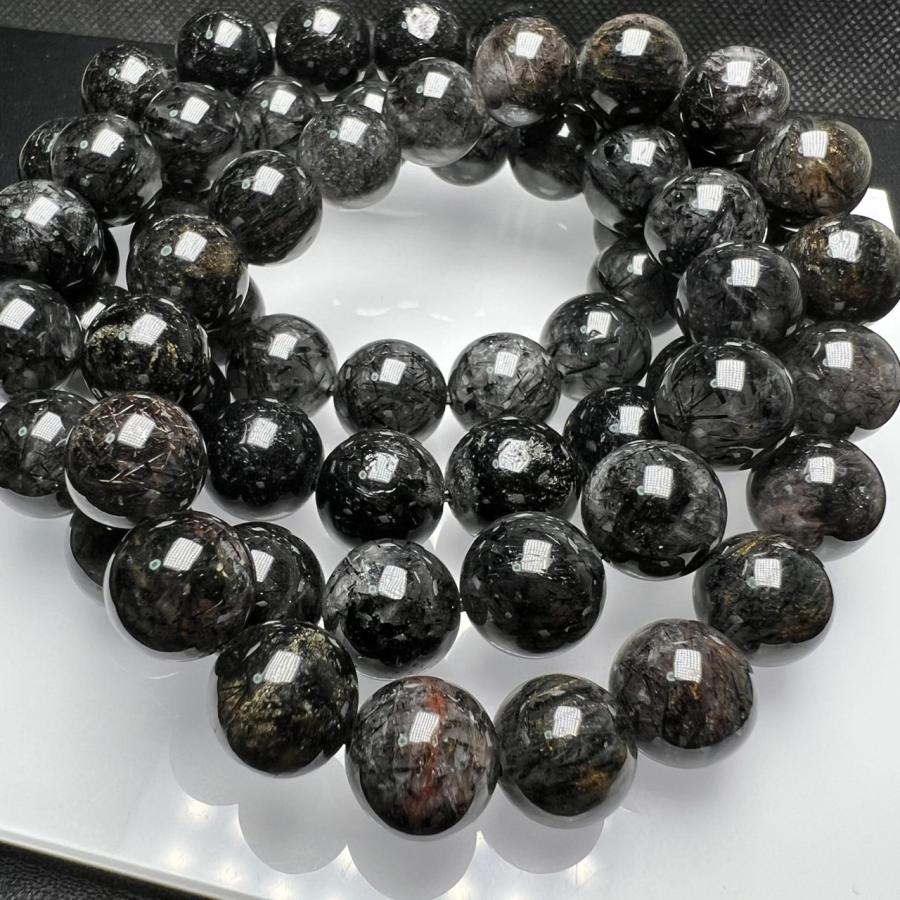 ブラックルチルクォーツ 11mm 1連分 ブレスレット2本セット 天然石