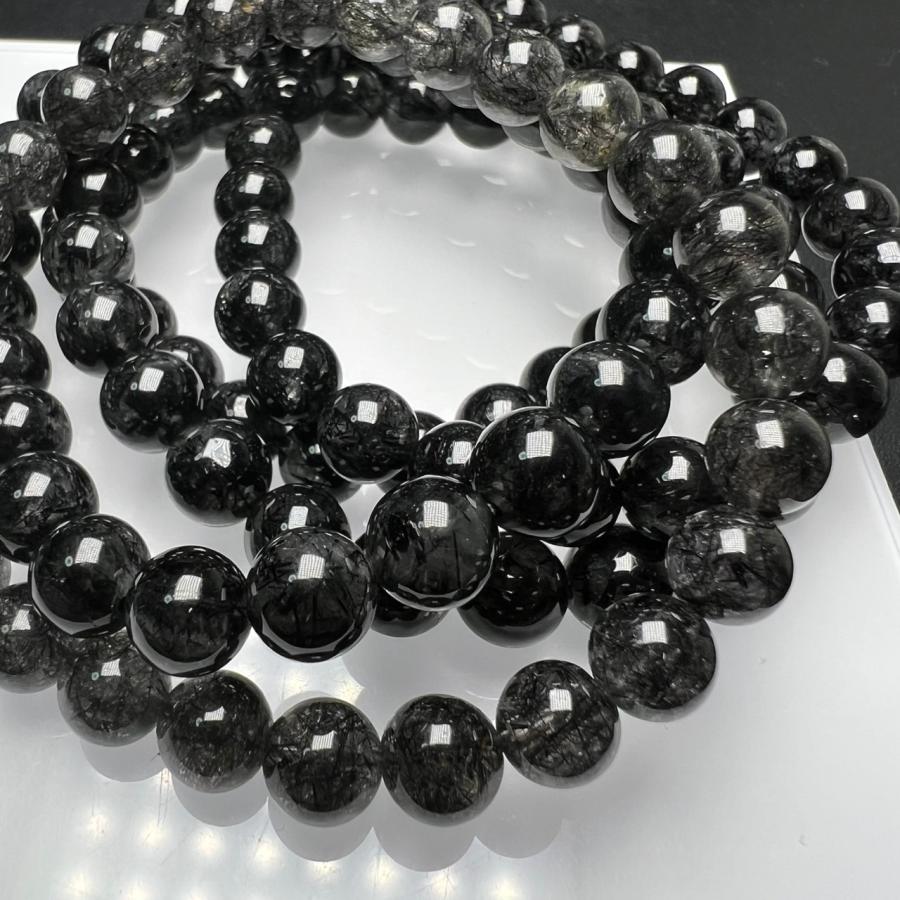 ブラックルチルクォーツ 8mm 1連分 ブレスレット2本セット 天然石