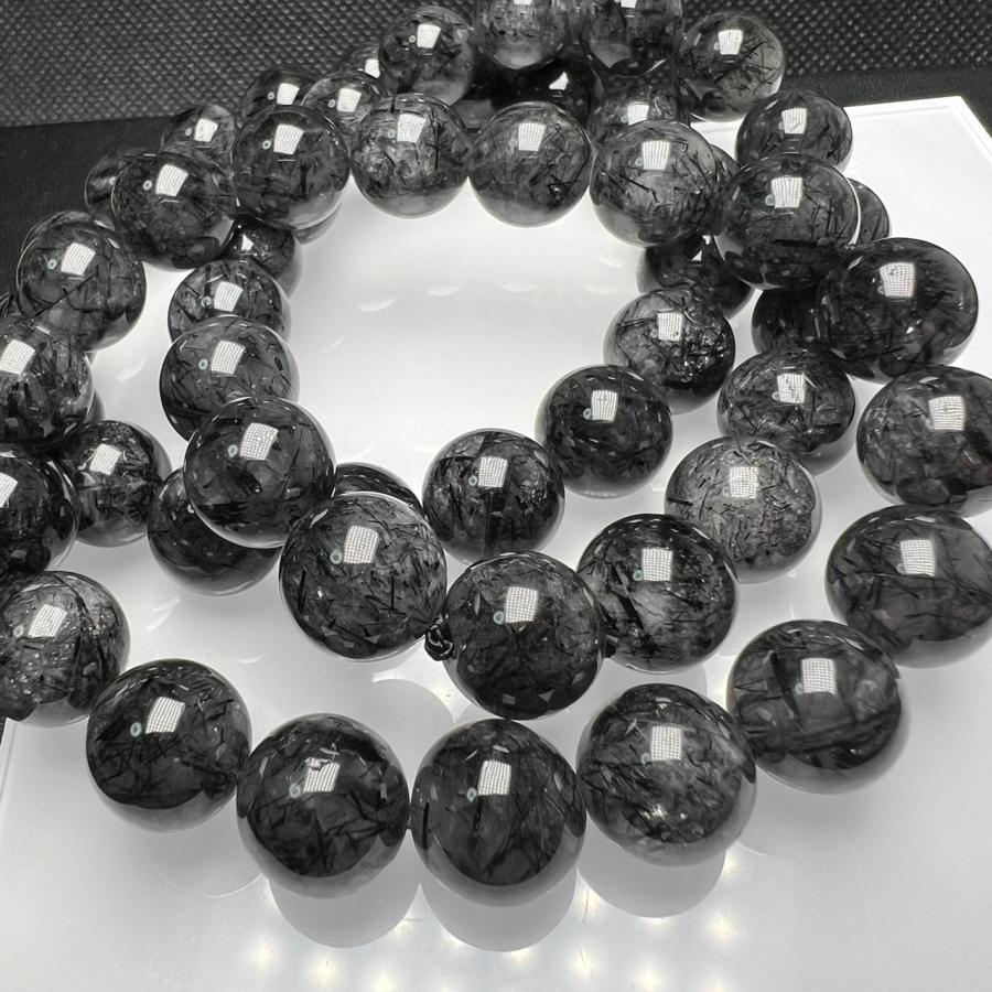 ブラックルチルクォーツ 9mm 1連分 ブレスレット2本セット