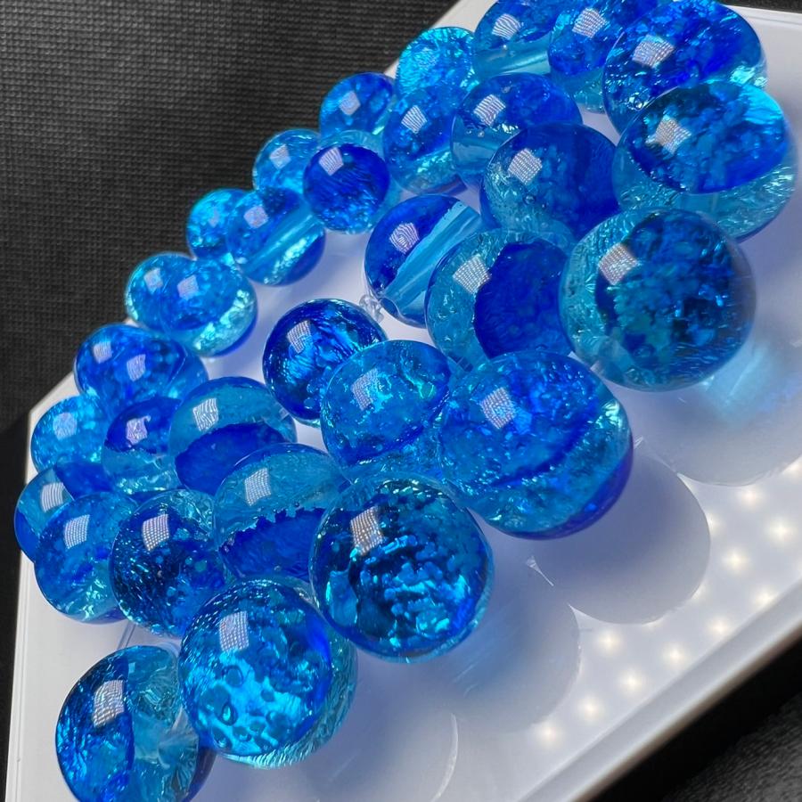 ミヤコマリン 青芯 10mm 連売り 40粒 蓄光ホタルガラス とんぼガラス