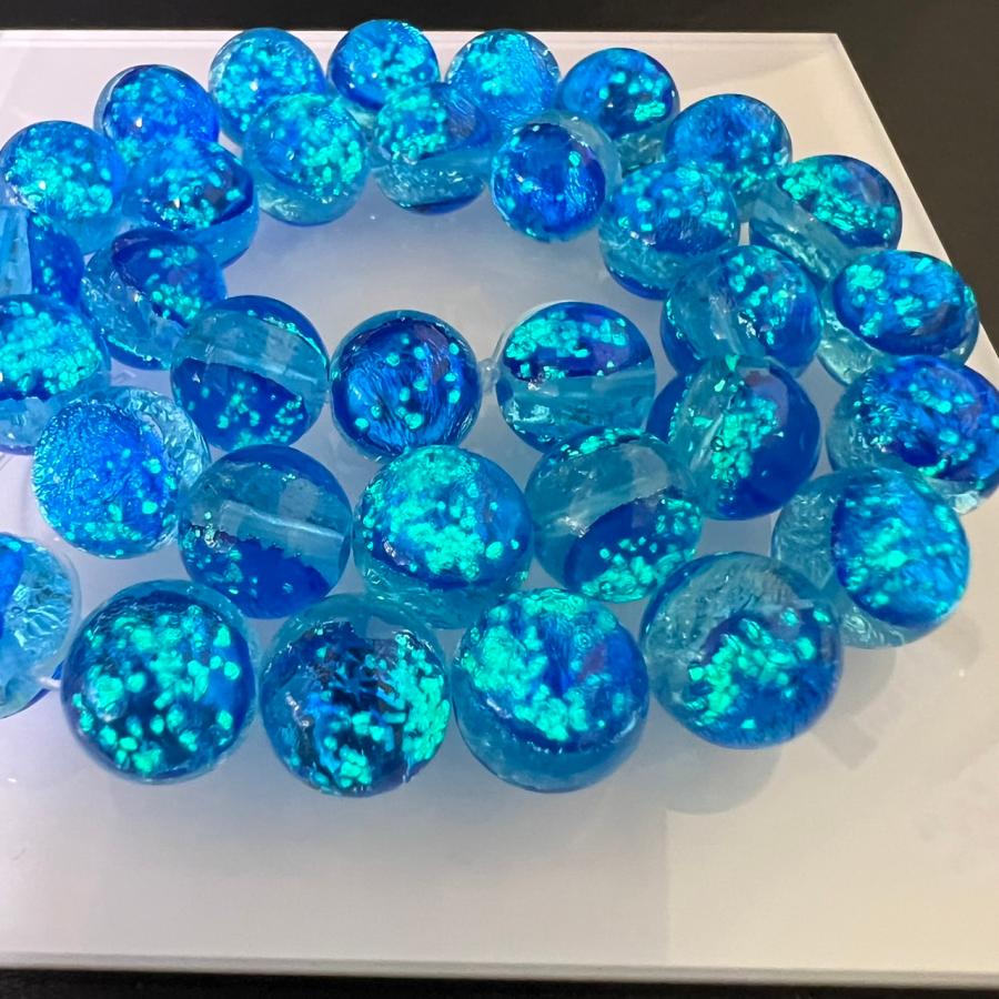 ミヤコマリン 青芯 8mm 連売り 50粒 蓄光ホタルガラス とんぼガラス 