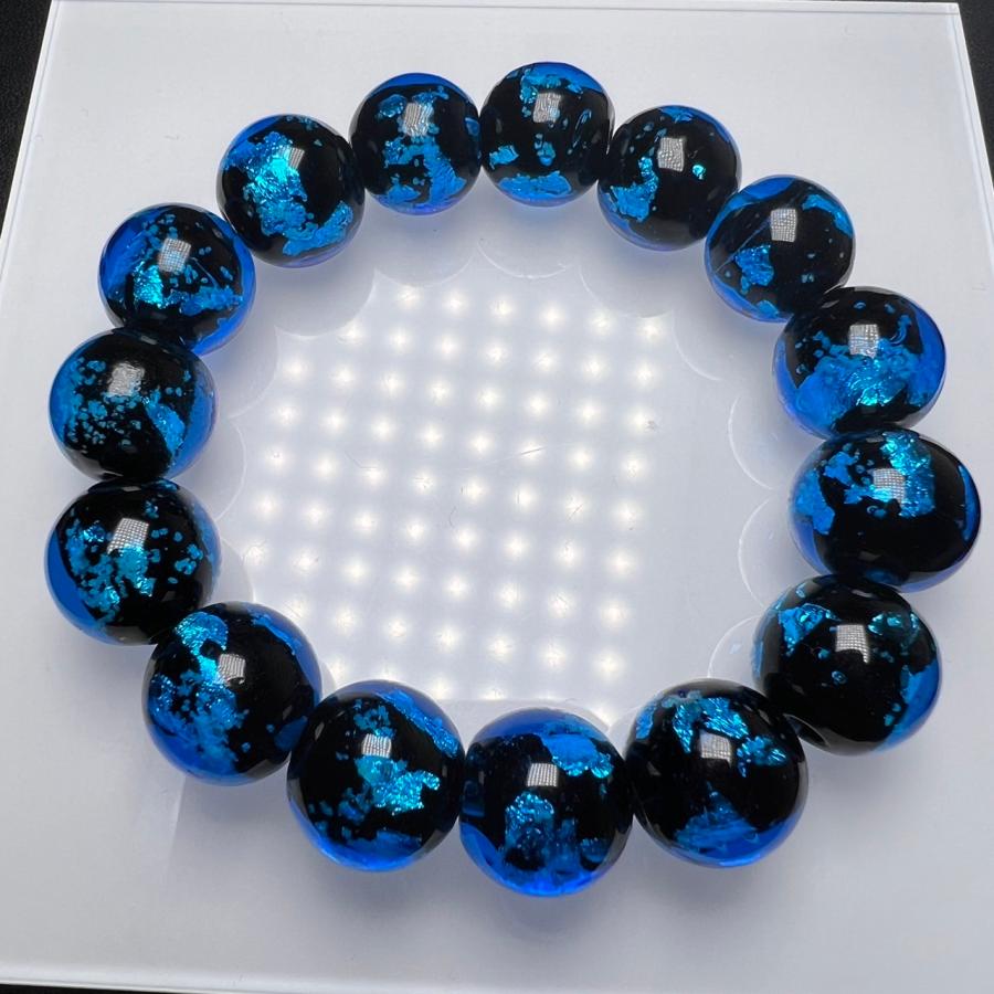 ホタルガラス ブレスレッド 14mm ブルー 蓄光 とんぼガラス とんぼ玉