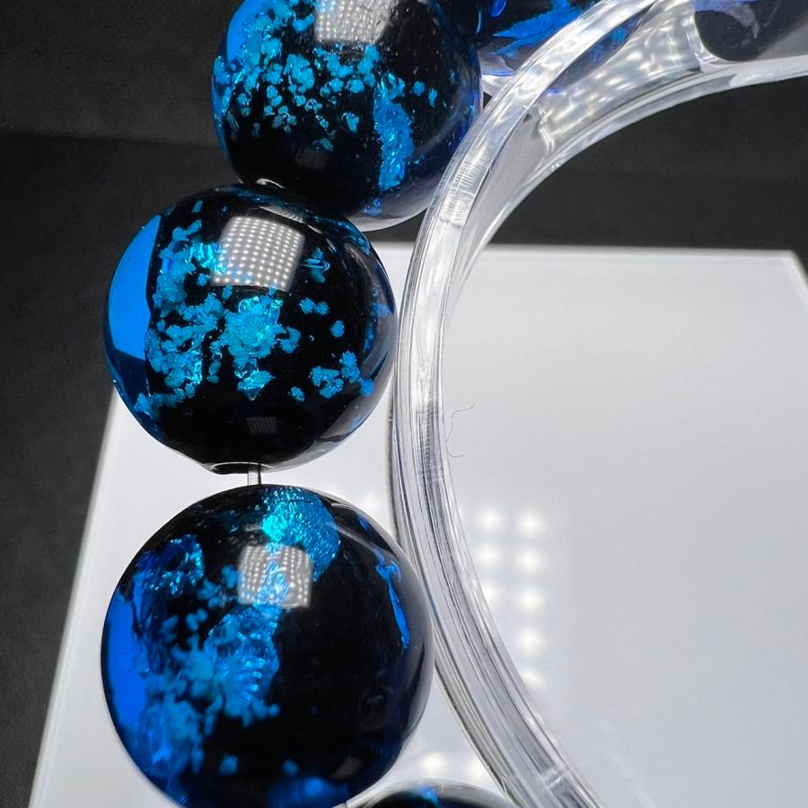 ホタルガラス ブレスレッド 14mm ブルー 蓄光 とんぼガラス とんぼ玉 