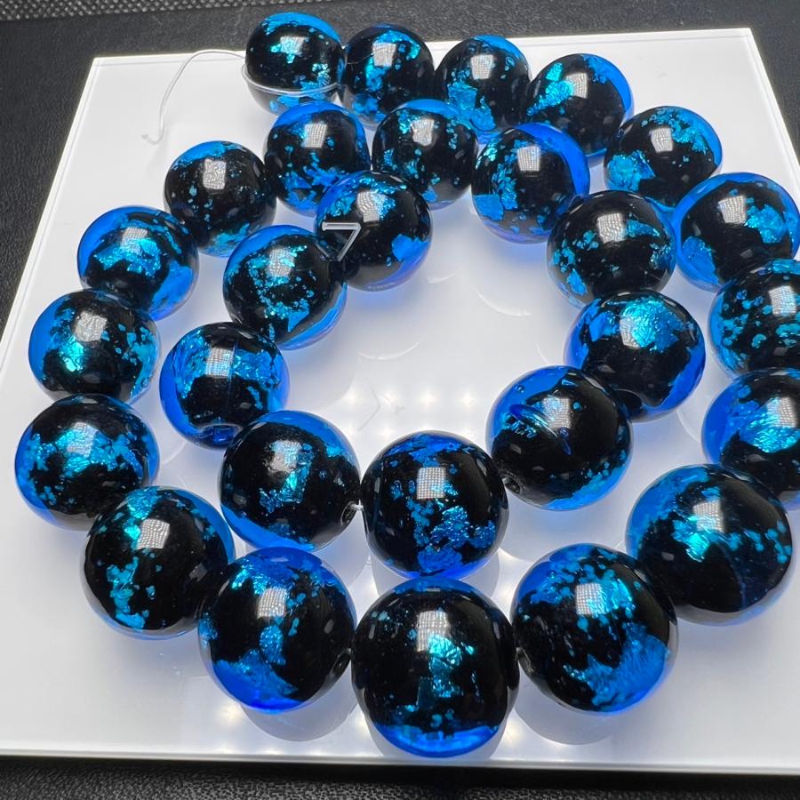 蓄光 ホタルガラス ブルー 14mm 連売り 28粒とんぼガラス とんぼ玉