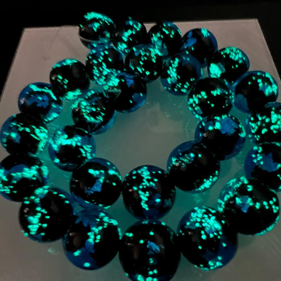 蓄光 ホタルガラス ブルー 14mm 連売り 28粒とんぼガラス とんぼ玉