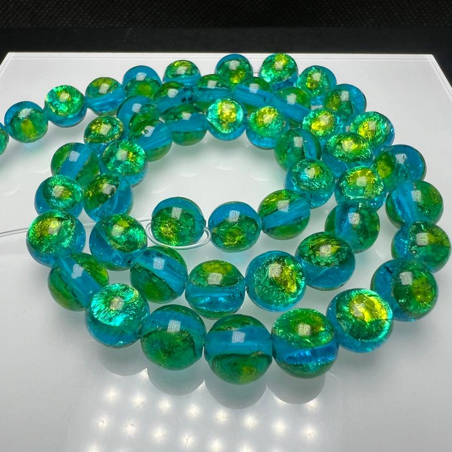 イヘヤブルー 蓄光 ホタルガラス 8mm 連売り 50粒 蓄光 夜光タイプ 