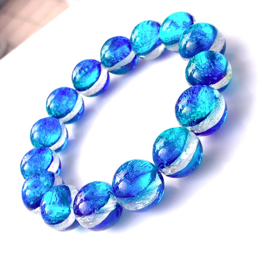 カビラブルー ホタルガラス 14mm±0.5mm ブレスレッド とんぼガラス