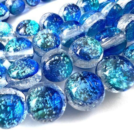 カビラブルー ホタルガラス 10mm 連売り 40粒 蓄光 夜光タイプ