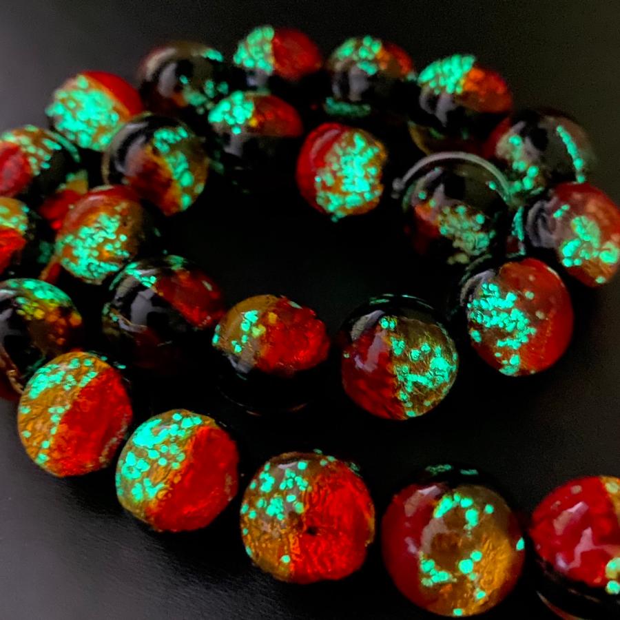 ホタルガラス 蓄光 ケラマサンセット 12mm 連売り 33粒 とんぼガラス