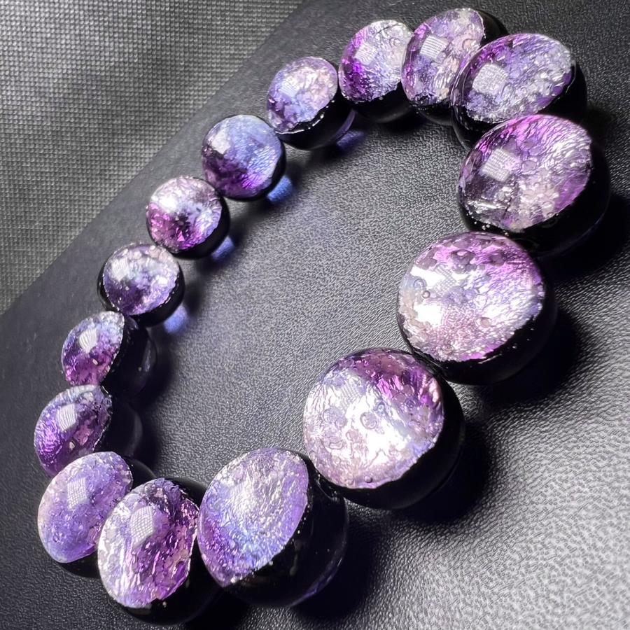 ホタルガラス 蓄光 マリンパープル 14mm ブレスレッド とんぼガラス