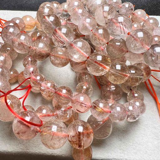 ★高品質★レッドオーロラクォーツ　ルチル入り　ブレスレット 高品質】オーロラ&ガーデン入りプラチナルチルクォーツ 11mm～11.5mm玉