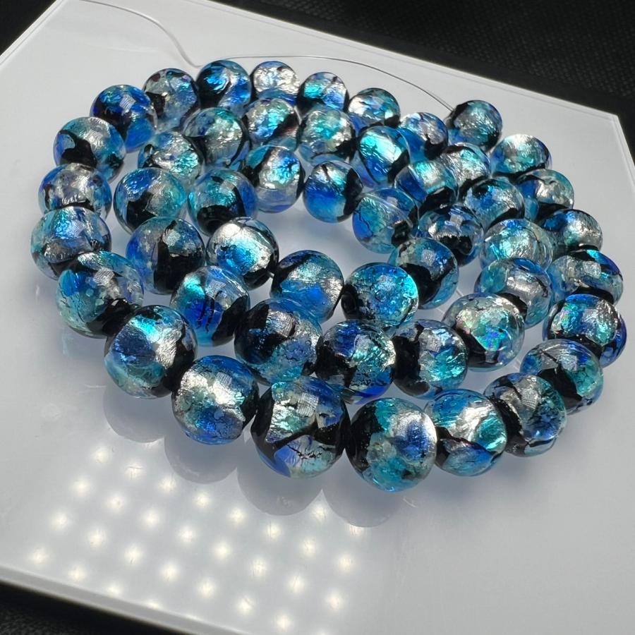 蓄光 ホタルガラス 8mm 連売り 50粒 シーブルー とんぼガラス とんぼ玉