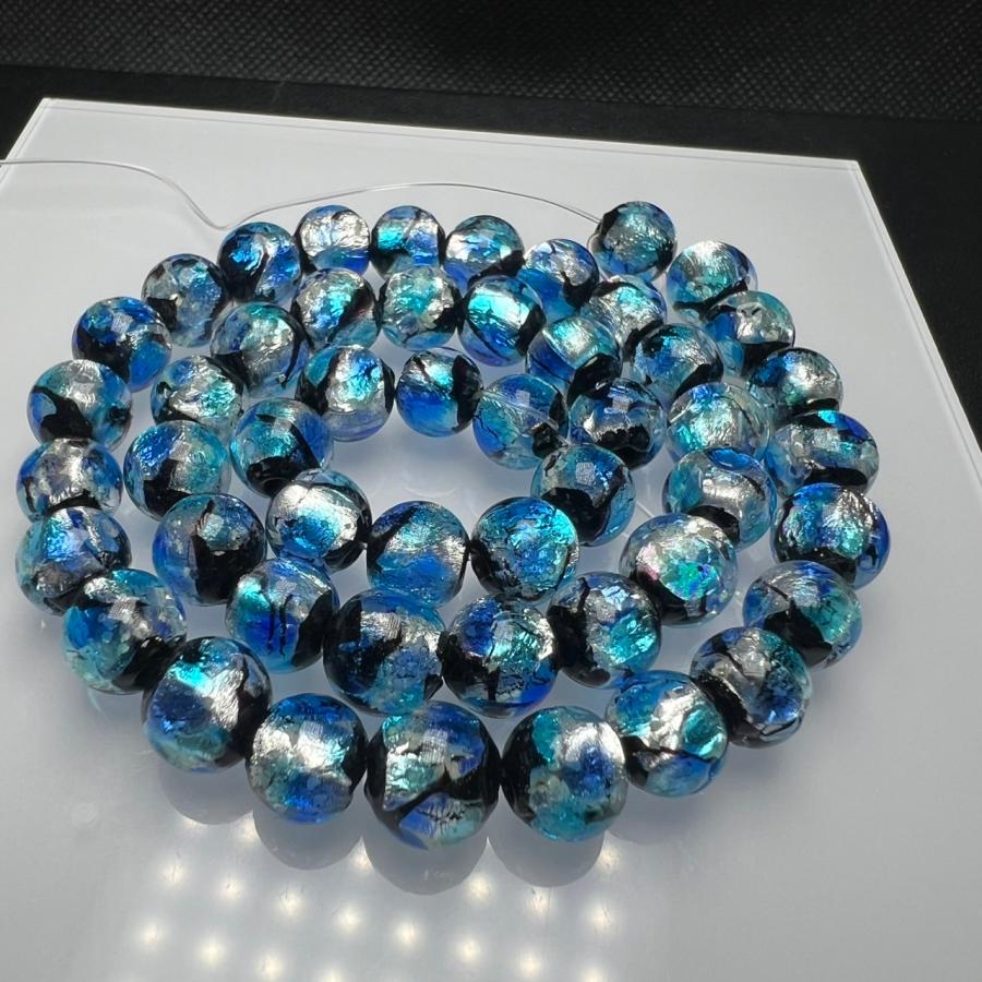 蓄光 ホタルガラス 8mm 連売り 50粒 シーブルー とんぼガラス とんぼ玉