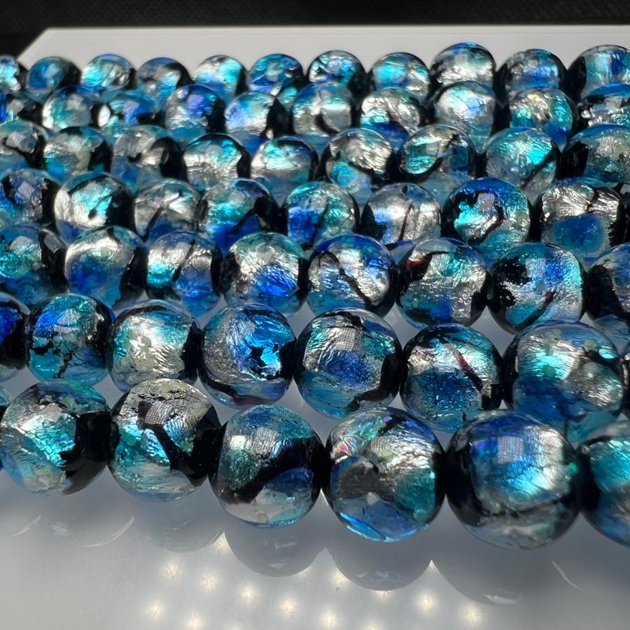 蓄光 ホタルガラス 8mm 連売り 50粒 シーブルー とんぼガラス とんぼ玉