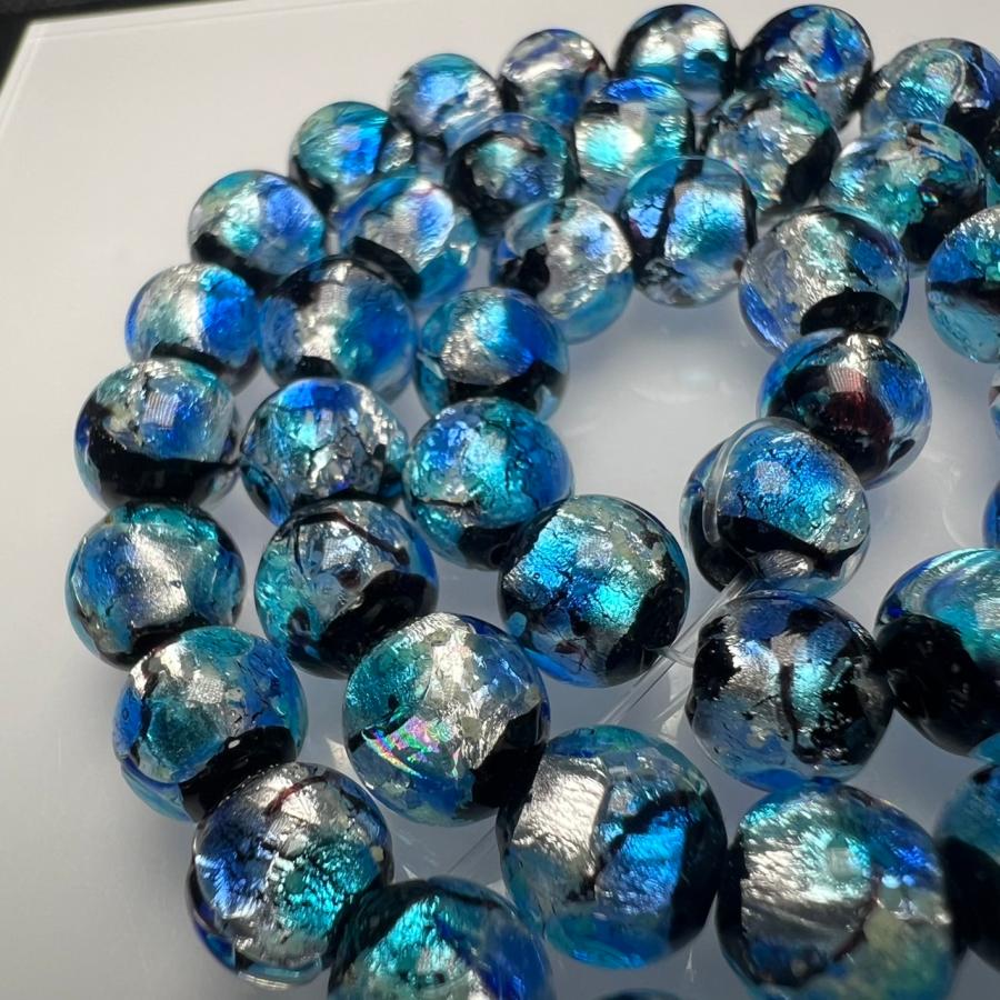蓄光 ホタルガラス 8mm 連売り 50粒 シーブルー とんぼガラス とんぼ玉
