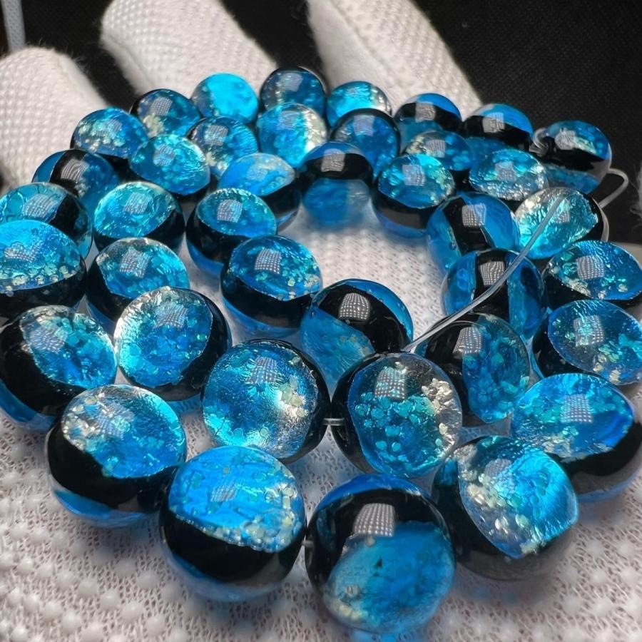 タラマブルー ホタルガラス 10mm 連売り 40粒 蓄光 ホタルガラス