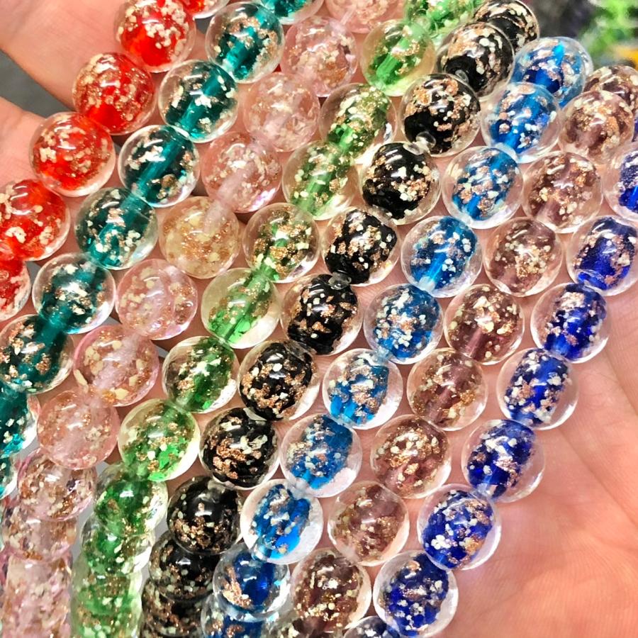 蓄光 とんぼガラス 10mm 連売り 40粒 光るラメ入り とんぼ玉 沖縄 人気