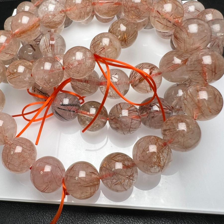 レッドオレンジルチルクォーツ11mm-11.5mm 1連分 ブレスレット2本