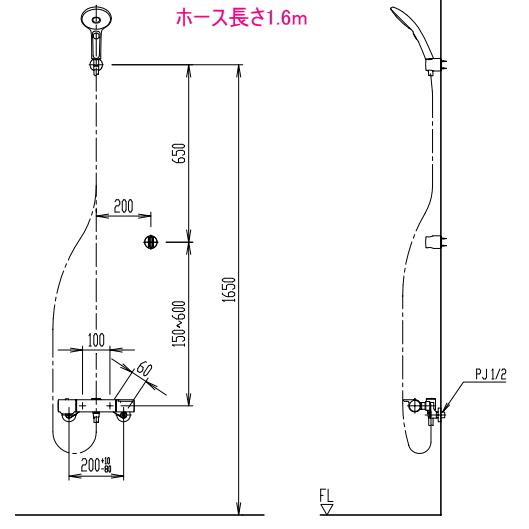 リクシル　エコアクアスイッチシャワー付サーモスタットシャワー水栓　BF-KA247TSJM　メタル調シルバーホース(1.6m)　シャワー専用 - 4