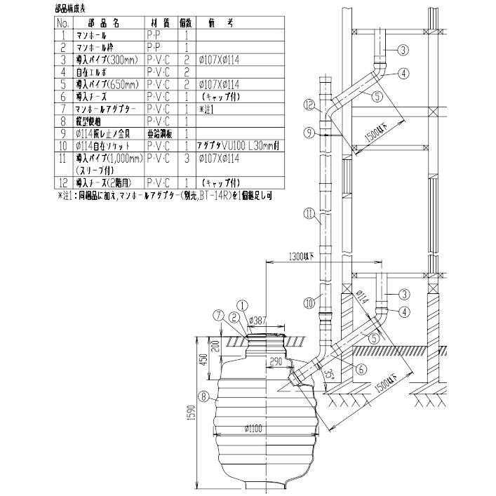 LIXIL・INAX（リクシル・イナックス）　簡易水洗便器用便槽　縦形　950リットル　（1・2階用）　BT-1000RF｜suisuimart｜03