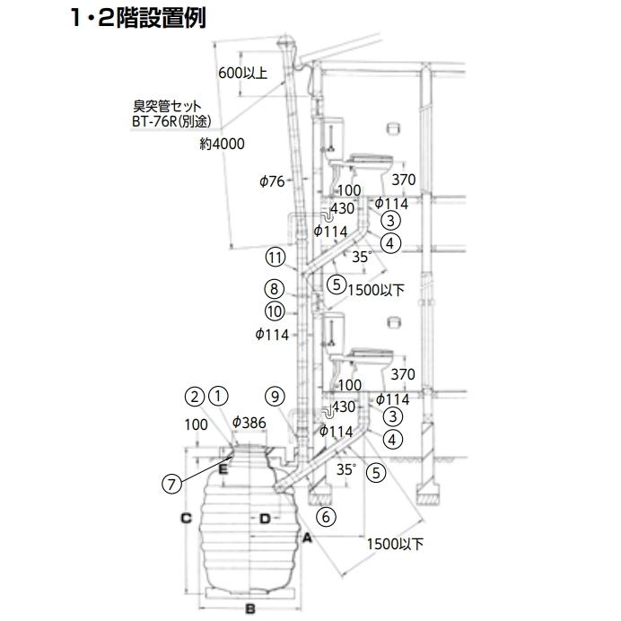 LIXIL・INAX（リクシル・イナックス）　簡易水洗便器用便槽　縦形　950リットル　（1・2階用）　BT-1000RF｜suisuimart｜04