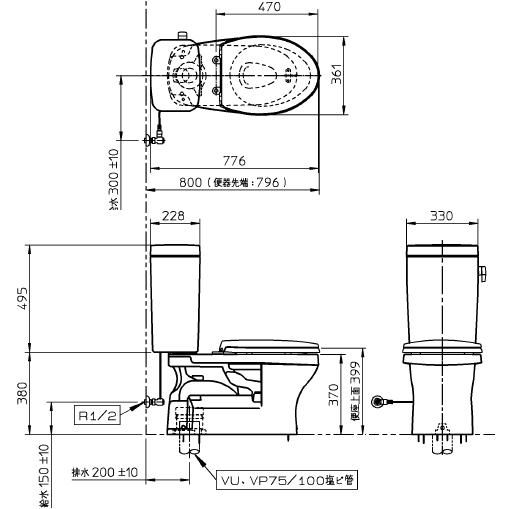 TOTO　フチなし　トルネード洗浄　大便器セット　CFS366B　手洗なし・便座なし｜suisuimart｜04